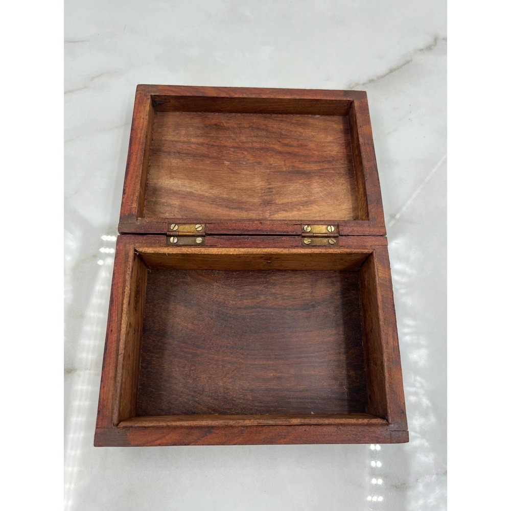 Vintage Hand Carved Floral Wooden Jewelry Box Trinket Keepsake Boho Dark Wood - Picture 7 of 11